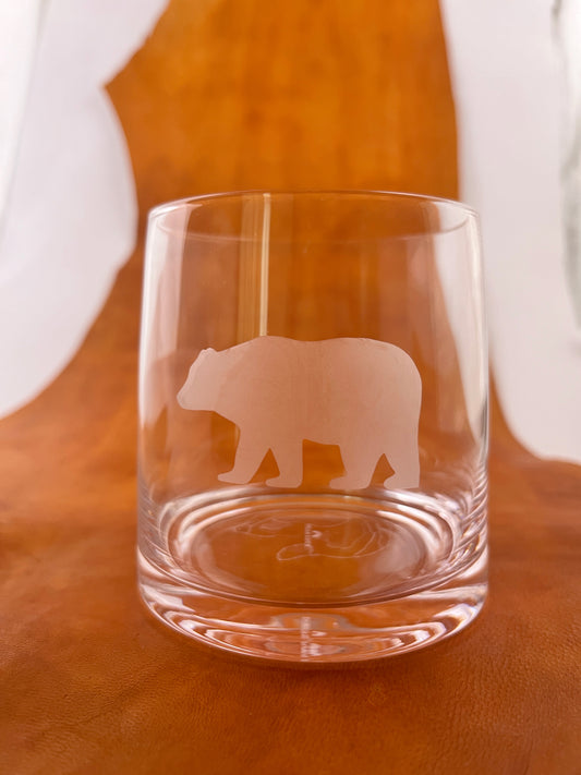 Whiskey Glass - Bear hand-ethced